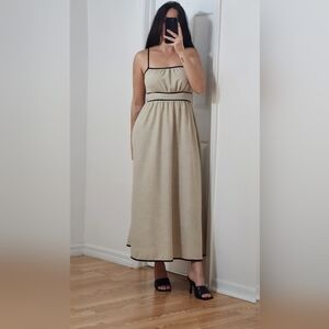 Beige Maxi Dress with Black Trim